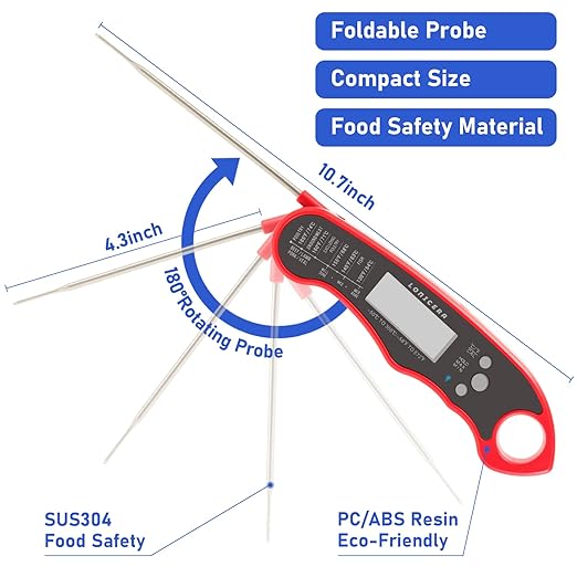 Lonicera Meat Thermometer Digital for Cooking Food. Waterproof & Instant Read for Kitchen Baking, BBQ. with Foldable Probe, Backlight & Calibration (Red) - Image 6