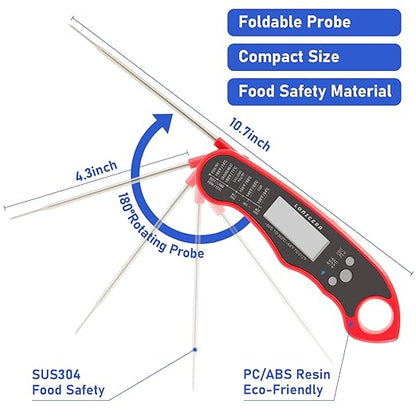 Lonicera Meat Thermometer Digital for Cooking Food. Waterproof & Instant Read for Kitchen Baking, BBQ. with Foldable Probe, Backlight & Calibration (Red) - Image 6
