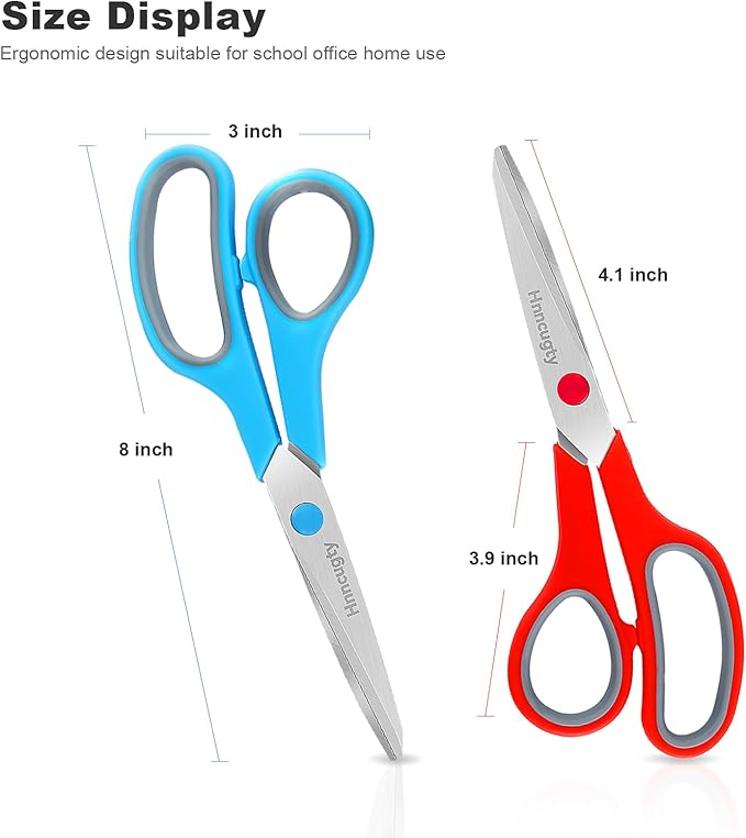Scissors, Hnncugty 8" Scissors All Purpose Bulk Set of 6-Pack, Sharp Shears for Office Home Craft Sewing Fabric, High/Middle School Supplies Student Teacher Supplies, Comfort Grip Right/Left Handed - Image 2