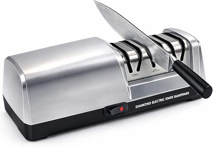 Electric Knife Sharpener for Kitchen, 3-Stage Professional Kitchen Knife Sharpener with 15° Precision Angle Guide, Fast & Portable Stainless Steel Grinding Tool for Sharpening, Repairing & Polishing by ALLVANA