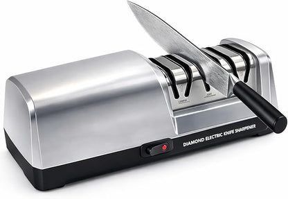 Electric Knife Sharpener for Kitchen, 3-Stage Professional Kitchen Knife Sharpener with 15° Precision Angle Guide, Fast & Portable Stainless Steel Grinding Tool for Sharpening, Repairing & Polishing by ALLVANA