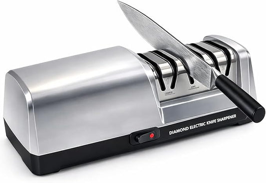 Electric Knife Sharpener for Kitchen, 3-Stage Professional Kitchen Knife Sharpener with 15° Precision Angle Guide, Fast & Portable Stainless Steel Grinding Tool for Sharpening, Repairing & Polishing by ALLVANA