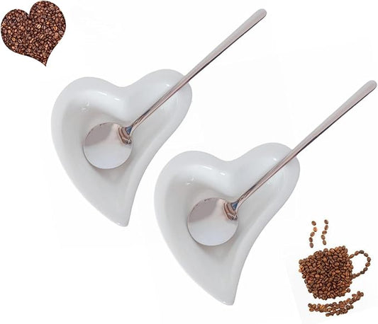 Coffee & Tea Spoon and Rest Set for Coffee Bar Accessories, Heart Cute Mini & Small Coffee Spoon Rest & Holder for Coffee Station & Bar, Teaspoon Rest & Holder (White Rest with Silver Spoon*2) by TOPYOKK