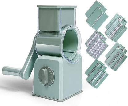 Rotary Cheese Grater with Hand Crank, Multi-Purpose Shredder Slicer with 5 Interchangeable Stainless Steel Blades for Shredding, Slicing, and Grating Cheese, Vegetables, and Fruit (Green) by YWHWLX