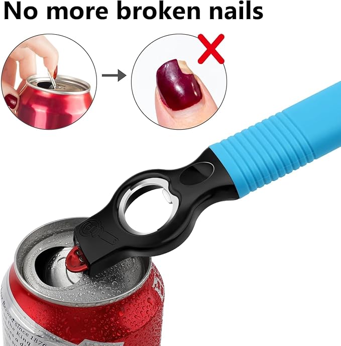 2-Pack Magnetic Beer Bottle Opener & Soda Can Opener, 2-in-1 Bottle Opener and Can Tab Opener Tool for Bartender, Long Nails, Arthritis, Silicone Handle with Build in Magnet - Gemstone Blue - Image 5