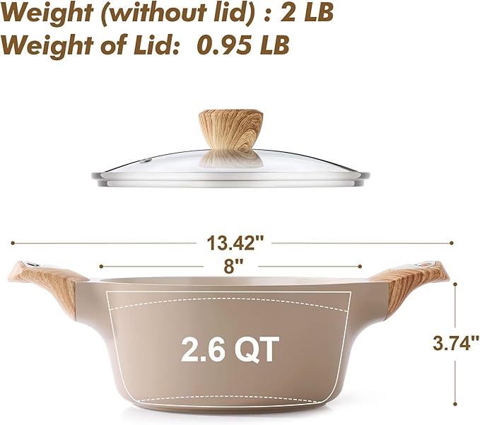 SENSARTE Ceramic Nonstick Stock Pot with Lid, 2.6/4.5/6.6/8.5 QT Soup Pot Casserole Pot, Non-toxic Healthy Pasta Pot, Large Cooking Pot Stew Pot, Induction Compatible, PFOA PFAS PTFE Free, Taupe - Image 6