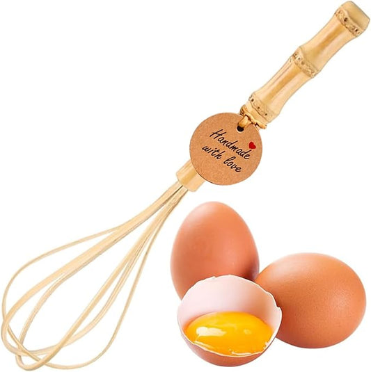Handmade Wooden Whisks for Cooking - 10In Natural Bamboo Whisk, Kitchen Whisk for Whisking, Beating, Blending, Frothing & Stirring (10 Inches)
