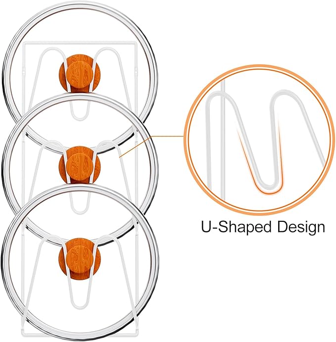Durmmur 2 Pack Pot Lid Organizer Rack, 6-Tier Pot Lids Holder for Cabinet Door/Wall, No Drilling Adhesive Wall/Door Mounted Rustproof Pot and Pan Cover for Kitchen Storage, White - Image 2