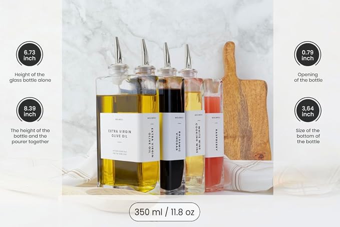 Molimoli Olive Oil Dispenser Bottle for Kitchen, Automatic Pourer, Glass Dispenser for Kitchen, Olive Oil Cruet, | Set of 4 - Silver - Image 3