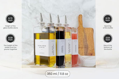Molimoli Olive Oil Dispenser Bottle for Kitchen, Automatic Pourer, Glass Dispenser for Kitchen, Olive Oil Cruet, | Set of 4 - Silver - Image 3
