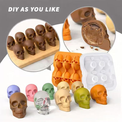 Skull Ice Cube Mold, 6-Cavity Silicone Ice Tray for Whiskey, Cocktails, and Beverages, Food-Grade Flexible Ice Maker for Halloween & Party Drinks, Easy Release & Dishwasher Safe (Orange)