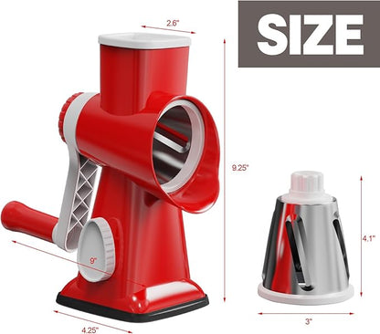 Cheese Grater Cheese Shredder with 3 Interchangeable Blades, Rotary Cheese Grater Manual Vegetable Slicer with Non-slip Suction Base Peanut Nuts Grinder Vegetable Shredder Red - Image 9