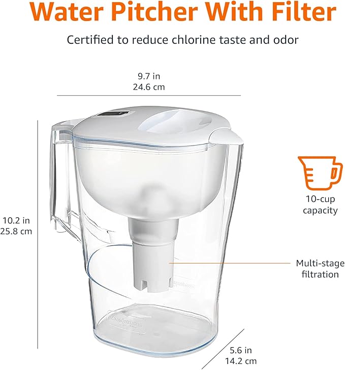 Amazon Basics 10-Cup Pitcher with Filter Compatible with Brita Water Filter Pitcher for Clean, Crisp Water, WQA and NSF Certified, Made in Europe - Image 4