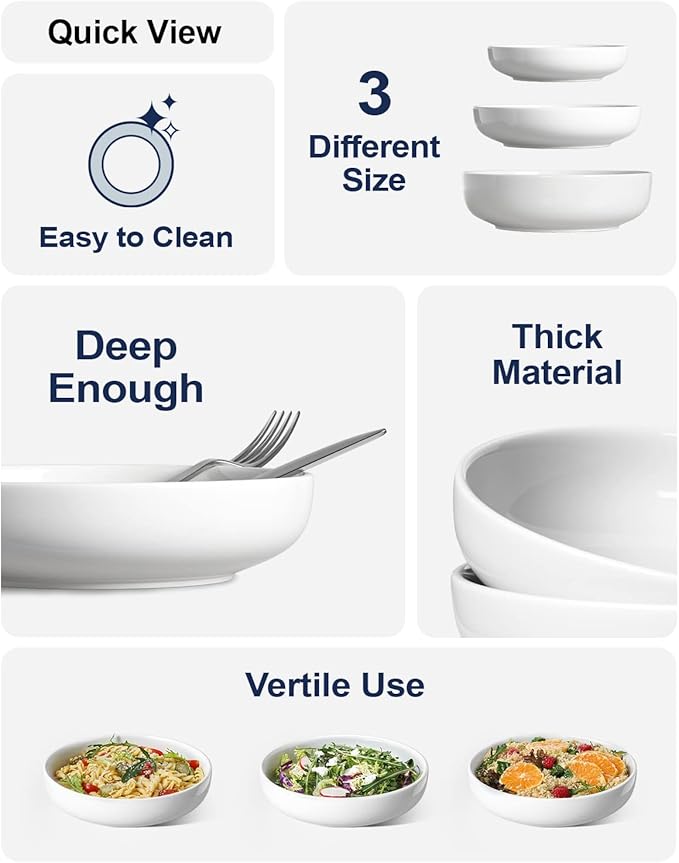 LE TAUCI Pasta Bowls 32 oz, Salad Bowls Set for Serving Soup, Pasta, Noodle, Dinner, Large Kitchen Bowl Plates, Microwave Safe - 7.8 Inch, Set of 4, White - Image 4