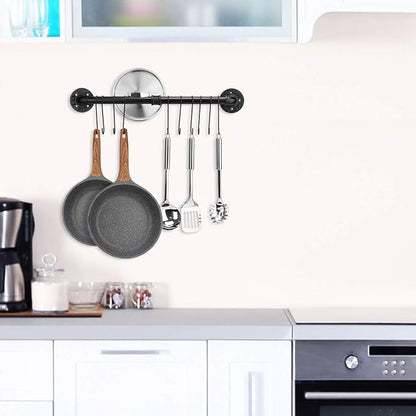 Toplife 23.7 inch Pot Rack, Kitchen Wall Mounted Detachable Pan Lid Utensils Organizer Hanging Rail with 10 Hooks, Black - Image 3