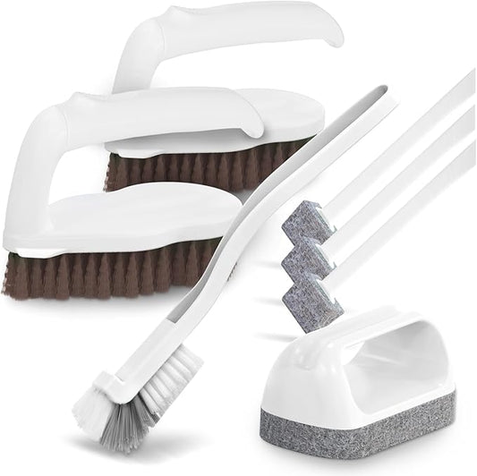 Holikme 7 Pack Deep Cleaning Brush Set, Scrub Brush, Grout Brush, Pool Brush, Scrub Pads with Scraper Tip Scouring Pads, for Pool Walls, Bathroom, Floor, Bike, Tub, Shower and Kitchen Surface (Brown) by Holikme