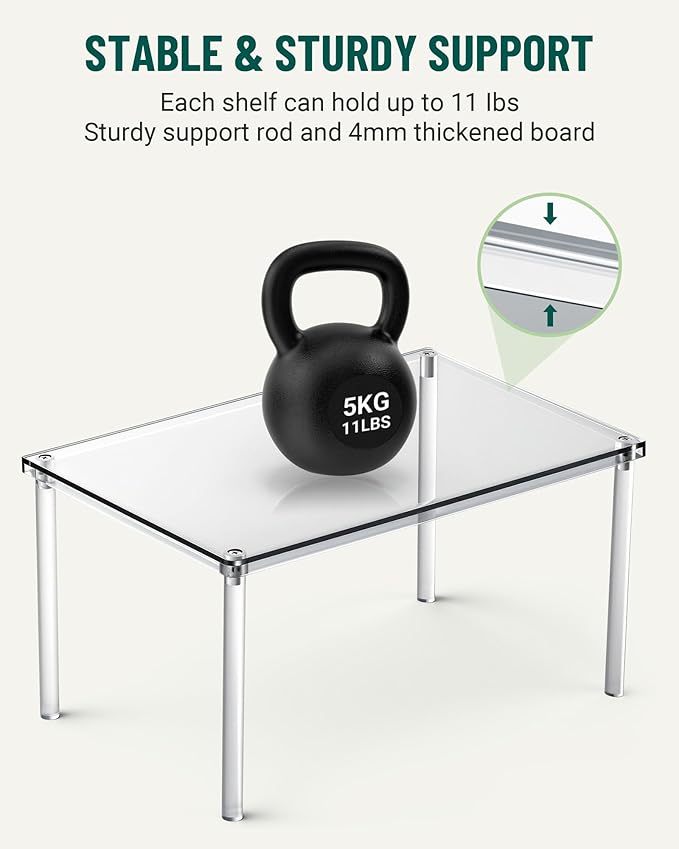 Bobomoment Acrylic Cabinet Organizer, Set of 2 Shelf Organizer, Spice Rack Organizer for Cabinet, Desk Countertop Organizer, Stackable Shelves for Pantry Kitchen Storage and Organization - Image 6
