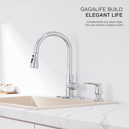 GAGALIFE Kitchen Sink Soap Dispenser Chrome, Built in Soap Dispenser with 13 OZ Bottle, Refill from The Top, Liquid Dispenser for Kitchen Sink - Image 3