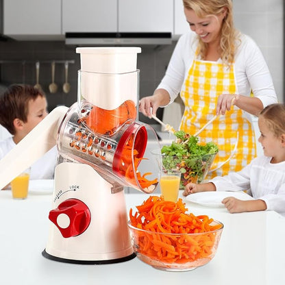 Ourokhome Rotary Cheese Grater Hand Crank, Kitchen Shredder Speed Mandolin Slicer Nuts Grinder with Handle and Drum Blades for Cheese, Vegetable, Chocolate, Potato, Carrot, 3 Blades, White Red - Image 8