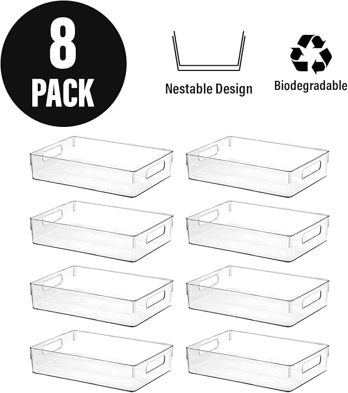 Clear Plastic Storage Bins, Home Bathroom Laundry Room Freezer Refrigerator Pantry Organizers and Storage Containers Fridge Organizer Bins Kitchen Organization Cabinet Medicine Bin for organizing - Image 4