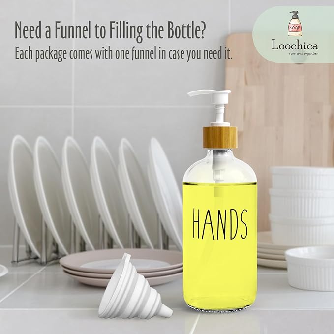LOOCHICA Clear Glass Soap Bottle - Hands Free Dispenser for Kitchen or Bathroom - Image 9