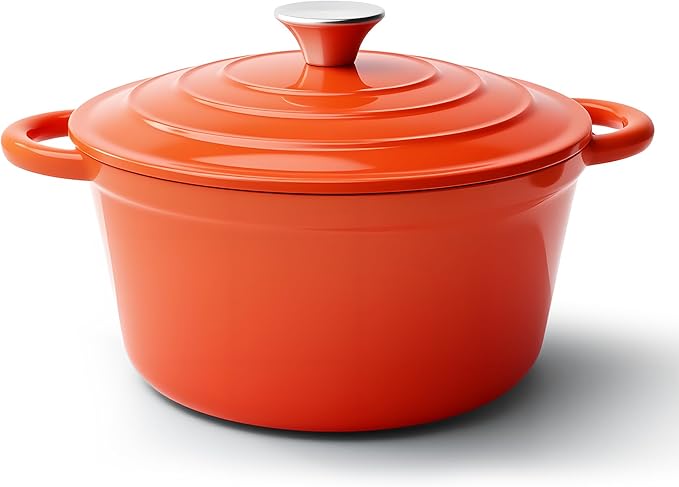 6 Quart Dutch Oven Pot with Lid, Non Stick Enameled Cast Iron Dutch Oven for Bread Baking, Heavy-Duty, Oven Safe Ceramic Cookware Up to 500°F for Baking, Braising, Stews, Roasting, Orange by Fijinhom