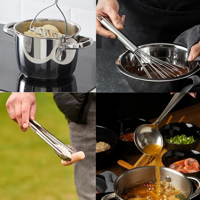 Avador® Premium Set of 10 Stainless Steel Kitchen Tool Set with Holder Easy To Clean, Space Saving, Great for Cooking, Baking, Prepping - Image 7