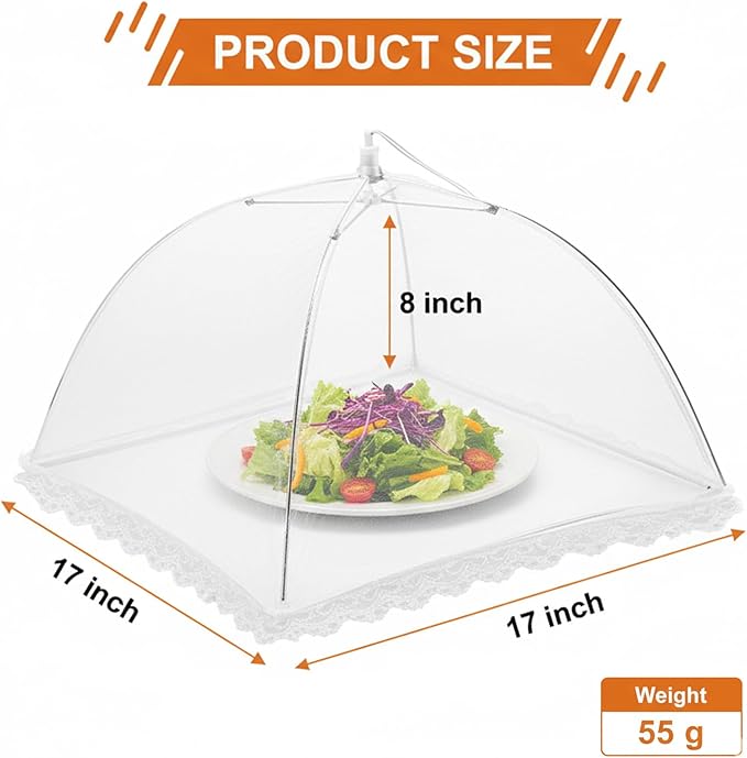 6 Pack Mesh Food Covers 17 Inch, White Pop-Up Food Tents, Collapsible Umbrella Screen Covers for Parties, BBQs, Picnics, Outdoor Camping Dining, Reusable Fly Cover - Image 3