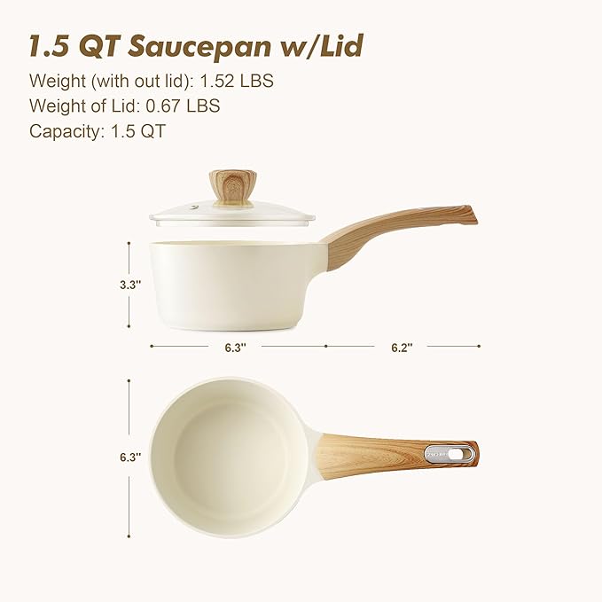 SENSARTE Ceramic Nonstick Sauce Pan with Lid, 1.5 Quart Small Saucepan, White Cooking Pot with Stay Cool Handle, Non toxic Kitchen Sauce Pot, Non stick Saucier Pan, Induction Pot, PFOA PTFE PFAS Free - Image 7
