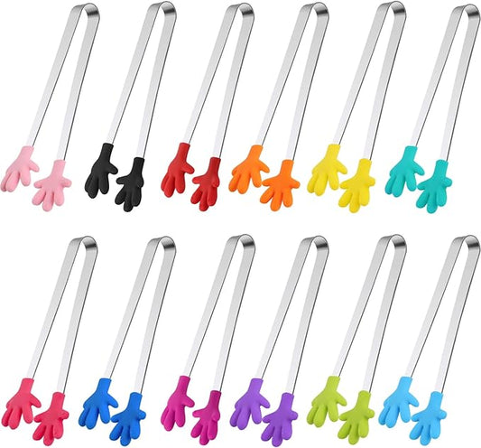 Shindel 12PCS Mini Tongs, 5.1 Inch Silicone Small Tongs for Kids, Funny Kitchen Serving Gadgets for Candy, Appetizers, Ice Cube, Fruits, Dessert, Great for Fine Motor, Sensory Coordination by Shindel