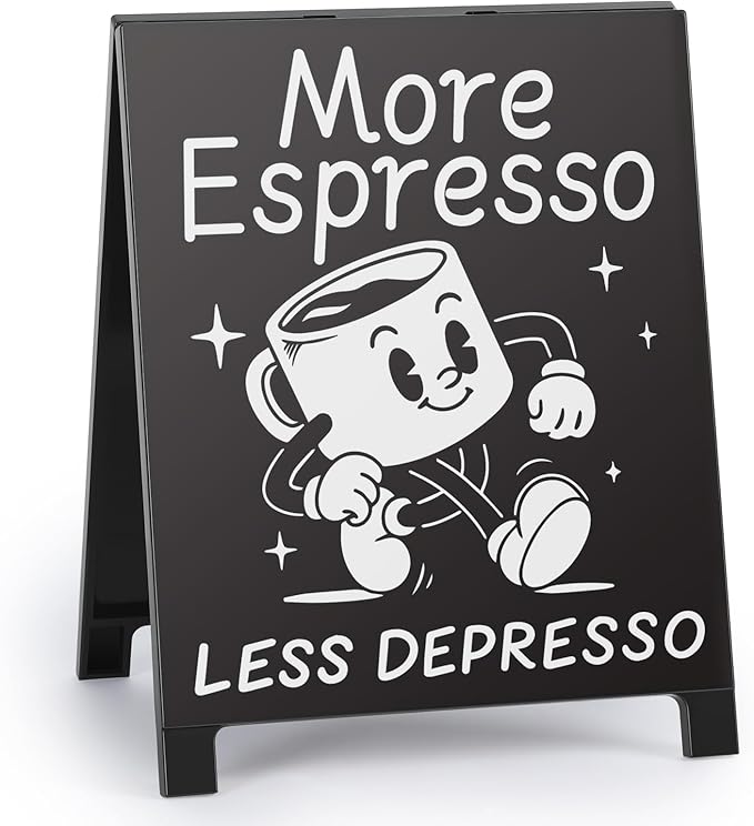Coffee Signs for Coffee Station More Espresso Less Depresso Inspirational Office Desk Decor Positive Gift for Coworker Women Men Home Office Kitchen Area Decor Plaque Table Centerpiece (Black) by Youremotionalvaluechoices