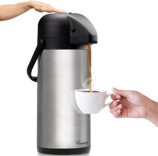 85 oz (2.5L) Airpot Coffee Carafe with Pump, Insulated Stainless Steel Coffee Dispenser, Coffee Carafes for Keeping Hot/Cold, Hot Beverage Dispenser for Party by Vondior