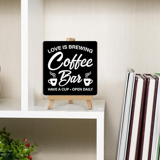 Coffee Signs, Coffee Bar Wood Sign with Easel Home Kitchen Desk Shelf Tabletop Table Decor - Image 5