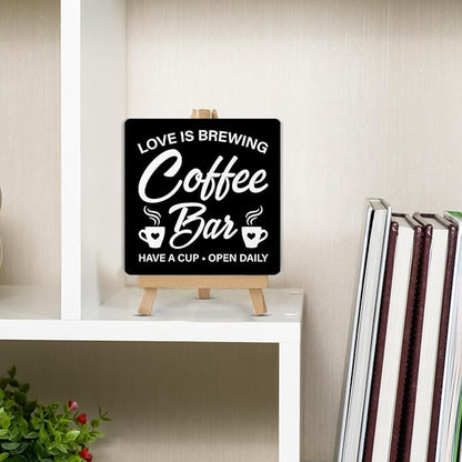 Coffee Signs, Coffee Bar Wood Sign with Easel Home Kitchen Desk Shelf Tabletop Table Decor - Image 5
