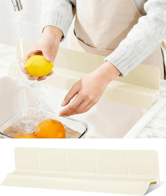 Kitchen Sink Splash Guard 30" 18" 23" Self-Draining Silicone Water Guard with High Splash Wall & Strong Suction Cups for Faucet, Countertop & Sink Edge, Keeps Sinks Dry, Dishwasher Safe,Cream