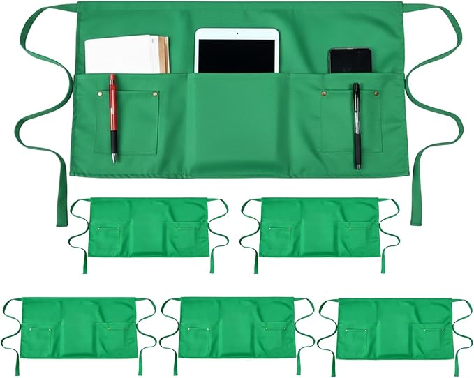 TiwerlfeServer Waist Aprons with 5 Pockets - 11.5 Inch Waterdrop & Oil Resistant Waitress Waiter Half Apron