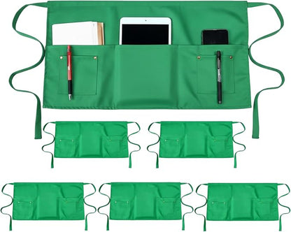 TiwerlfeServer Waist Aprons with 5 Pockets - 11.5 Inch Waterdrop & Oil Resistant Waitress Waiter Half Apron