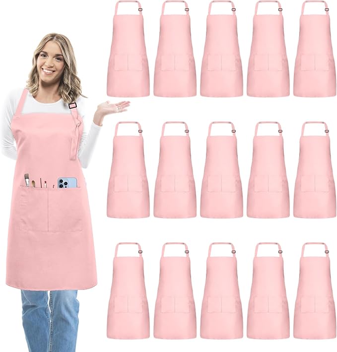 15 Pcs Adult Aprons Bulk with Pockets Adjustable Bib Chef Apron for Women Men Painting Cooking Crafting (S/L) by IMERAGO
