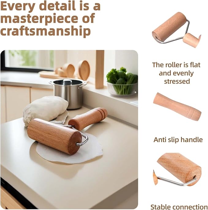 Stainless Steel & Beechwood Rolling Pin with Adjustable Thickness - Ergonomic Dumpling/Pasta Maker、Pizza, Kitchen Tool for Home Chefs, Dishwasher Safe & Rustproof Design (Y) - Image 3