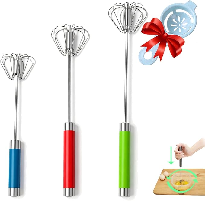Semi-automatic Whisk, Stainless Steel Egg Beater, Hand Push Rotary Whisks Mixer Stirrer for Making Cream, Whisking, Beating and Stirring (3 Color2) by Jninexiu