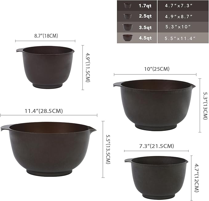 BoxedHome 4 Quart Large Plastic Mixing Bowls, Microwave Safe Mixing Bowl Set with Pour Spout, Nesting Bowls for Space Saving Storage(brown) - Image 3