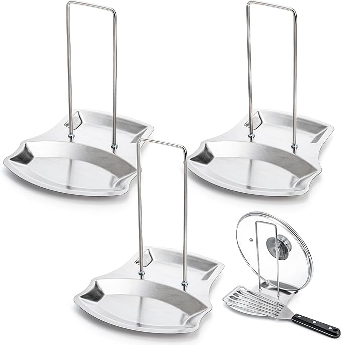 Lawei 3 Pack Lid and Spoon Rest - Pot Lid Holders Stainless Steel Pan Lid Organizer for Pots Pans Spoons by ENJOYEVERYMOMENT