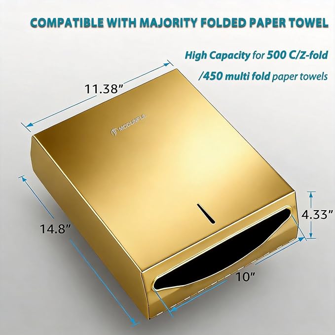 Commercial Paper Towel Dispenser Gold - Multifold Paper Towel Dispenser Wall Mount, High Capacity Stainless Steel Tissue Holder, Suitable for Bathrooms and Public Places - Image 3