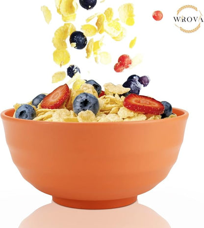 Wrova Wheat Straw Bowls Set 60 OZ Unbreakable Large Cereal Bowls Set of 6 Microwave and Dishwasher Safe Bowls Big Bowls for Eating BPA Free Soup Bowl for Serving Oatmeal and Salad Orange
