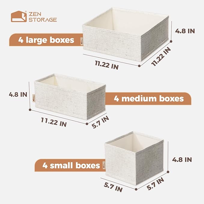 Cotton Linen Drawer Organizer for Baby Clothes, 12Pack Multi-Size Nursery Dresser Dividers for Clothes, Premium Foldable Storage Bins for Bedroom, Closet and Diaper Table, Beige - Image 7