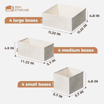 Cotton Linen Drawer Organizer for Baby Clothes, 12Pack Multi-Size Nursery Dresser Dividers for Clothes, Premium Foldable Storage Bins for Bedroom, Closet and Diaper Table, Beige - Image 7