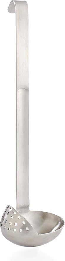 HIC Kitchen Oval Straining Ladle with Spout, 18/8 Stainless Steel, Stir, Scoop, Strain, Drain, and Serve, 3-Ounce Capacity by HIC
