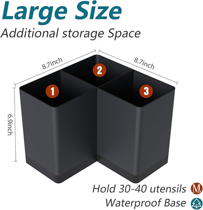 Suli Utensil holder, Kitchen Utensil Organizer for Corner Countertop,Extra Large Silverware Organizer with 3 Compartments,Farmhouse Decor, Iron, Black - Image 2