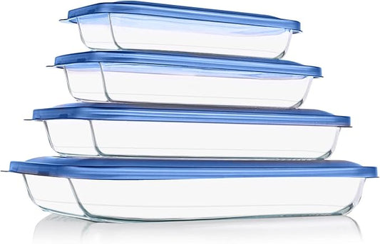 KOMUEE 8 Pieces Glass Baking Dish with Lids Rectangular Glass Baking Pan Bakeware Set with BPA Free Lids, Baking Pans for Lasagna, Leftovers, Cooking, Kitchen, Fridge-to-Oven,Blue by KOMUEEUS