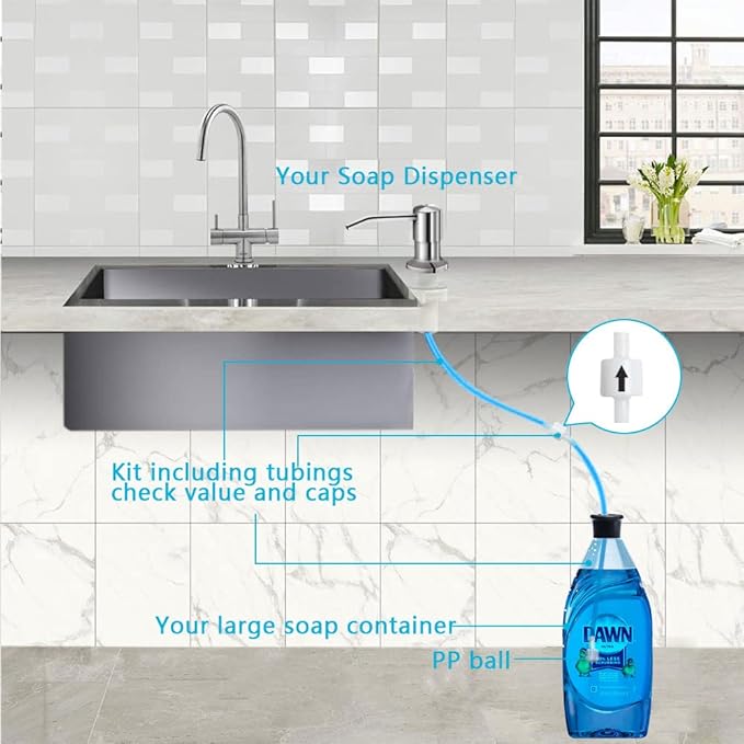 Soap Dispenser for Kitchen Sink, Brushed Nickel Countertop Soap Dispenser Pump, 47" Silicone Extension Tube Connect to The Soap Bottle Directly, Say Goodbye to Frequent Refills (Brushed Nickel) - Image 2